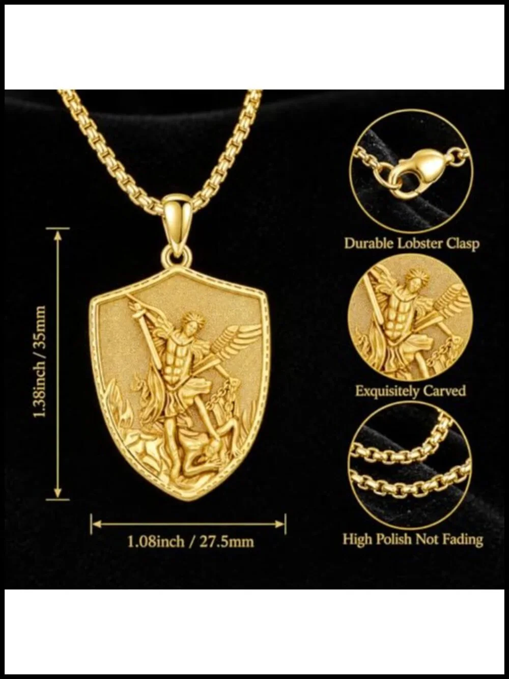 St Michael 14K Gold Plated Catholic Pendant Necklace Religious Amulet